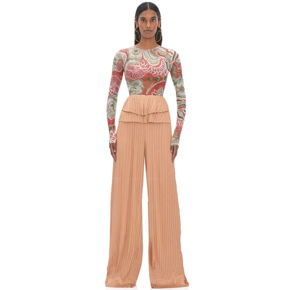 Andrea Iyamah Pants - NWT Andrea Iyamah Womens Toffee Orange Linea Pleated Pants Size XL R22P2B